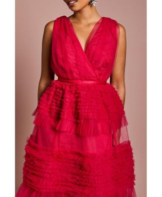 Women's Sleeveless Mesh Tiered Maxi Dress