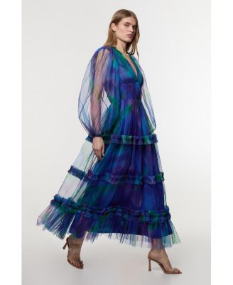 Women's Dark Floral Plunge Maxi Dress