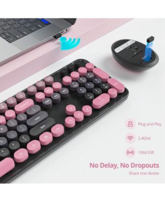 Wireless Keyboard And Mouse Set - Cute Keyboard And Mouse Combo, Full Size Keyboard With Number Pad & Round Keycaps For Windows PC Laptop - Pink