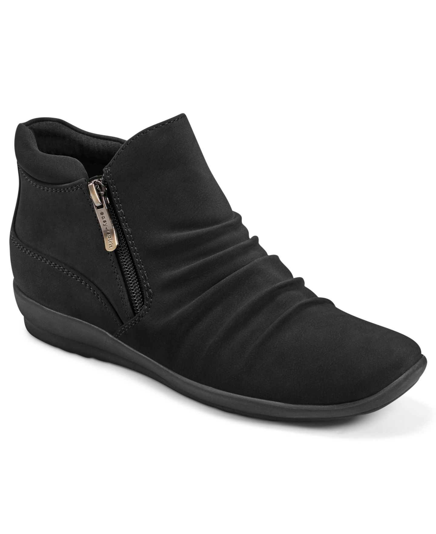 Женские ботинки Easy Spirit Aleta Ruched Side-Zip Flat Booties, цвет: Чёрный — фото 1