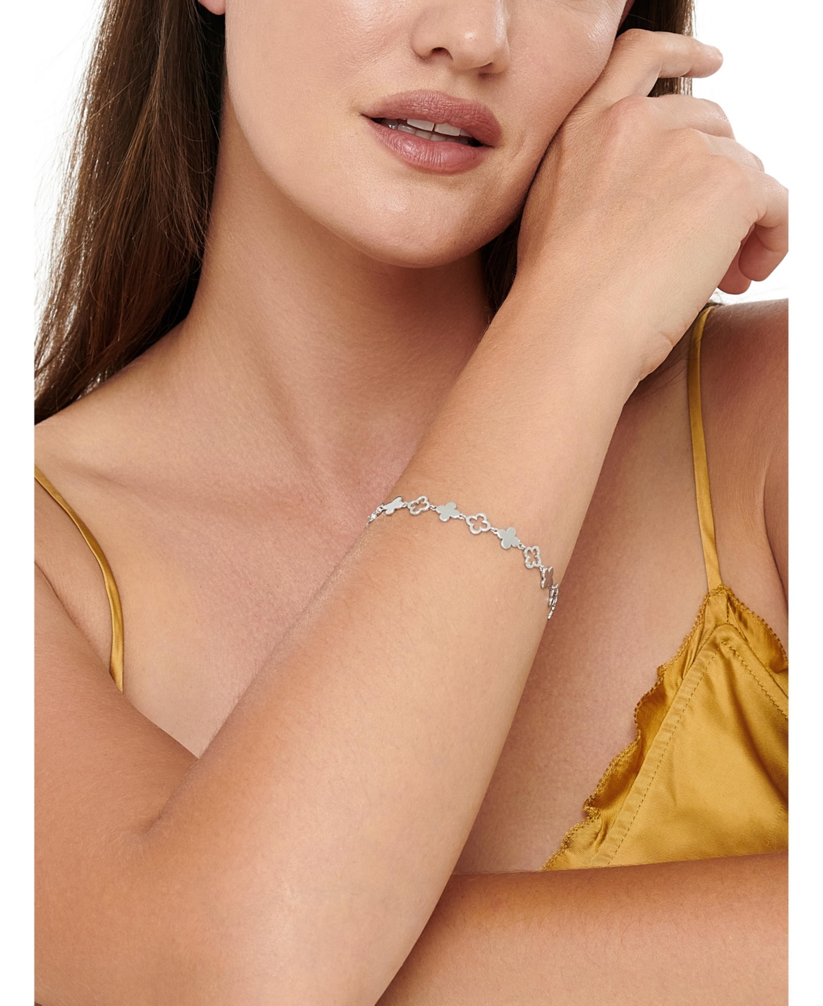 Devata Clover Chain Bracelet Rhodium Plated Sterling Silver,