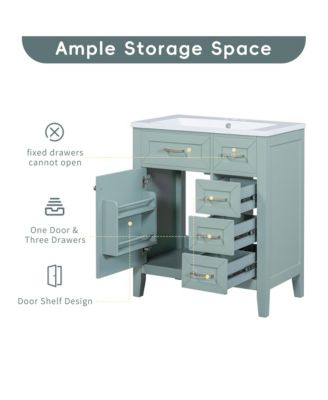 Bathroom Vanity Cabinet Base 30-Inch with Drawers, Solid Frame and MDF Board