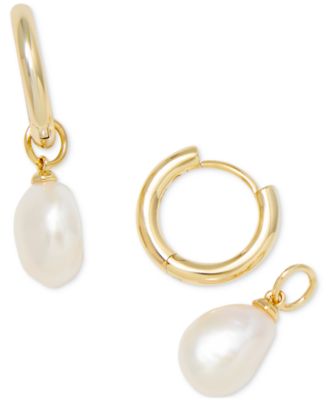 Freshwater Cultured Pearl 14k Gold Plated Over Brass Willa Huggie Earrings