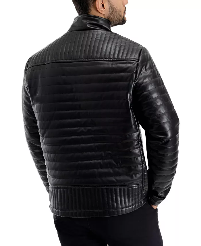 Men's PU Quilted Jacket With Faux Shearling Lining - thumbnail 2