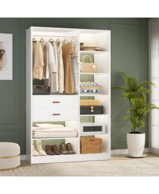 8FT Walk In Closet Organizer with 3 Shelving Towers, Heavy Duty Clothes Rack with 3 Drawers
