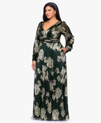 Plus Size Crinkle Foil Long Sleeve Dress