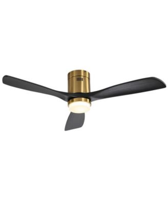52-inch Modern Golden 3 Solid Wood Blades Flush Mount Tri color Adjustable Ceiling Fan Light with Remote Control