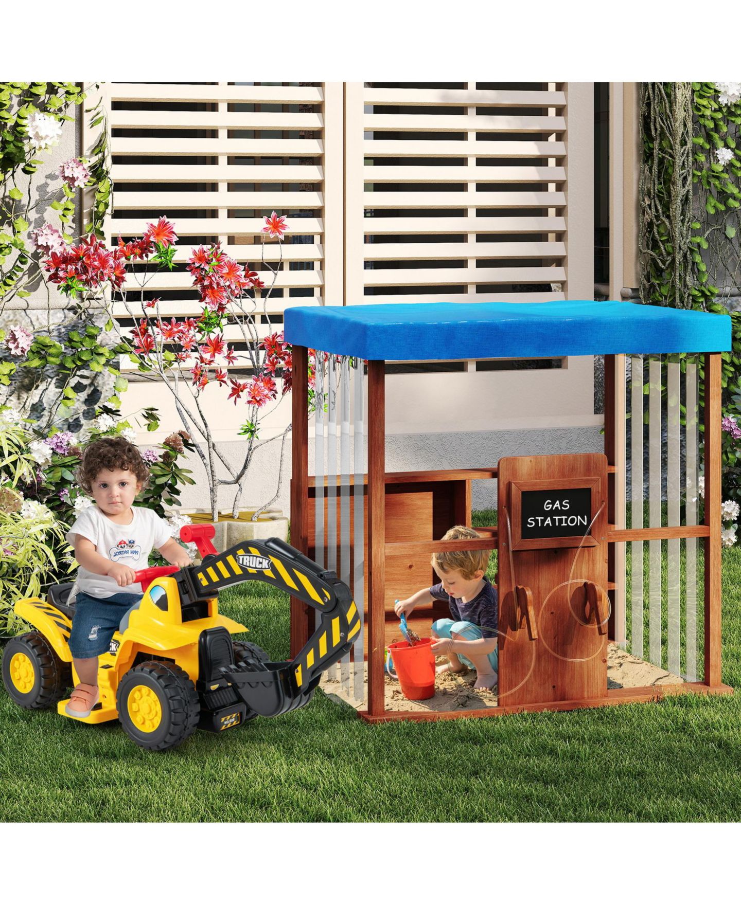 Детская игрушка SUGIFT Gas Station and Grocery Store Playhouse with 2 Refueling Guns, Ages 3+, цвет: Коричневый — фото 11