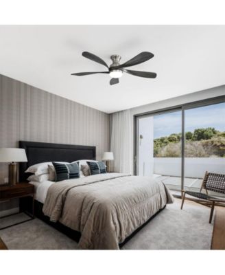 52-inch Modern Minimalist Sand Nickel 5-Blade Flush Mount with LED Light Remote Control Supports 6 Speeds and Timer Function