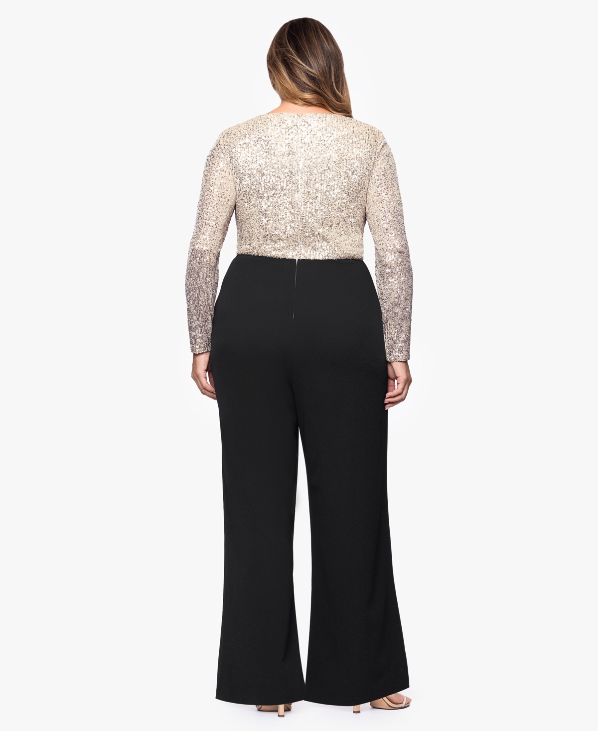 Xscape Plus Sequin Detail Long Sleeves Jumpsuit