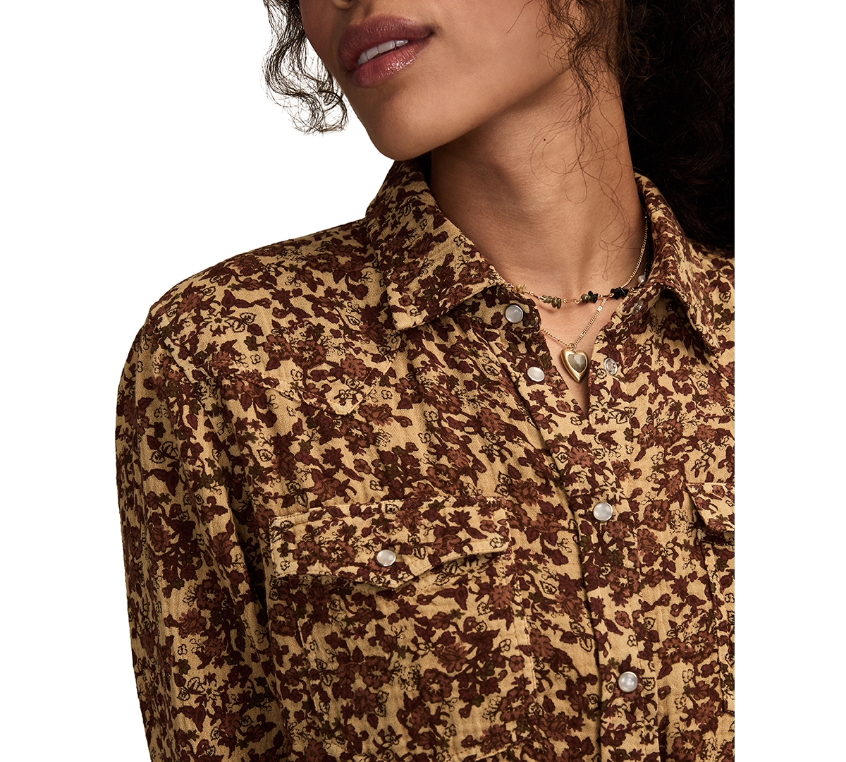 Lucky Brand Women's Printed Western Button Down Top In Brown
