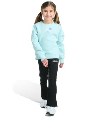 Girls 2-Piece Crewneck Fleece Pull-On Sweatshirt and Ribbed Flare Pant Set