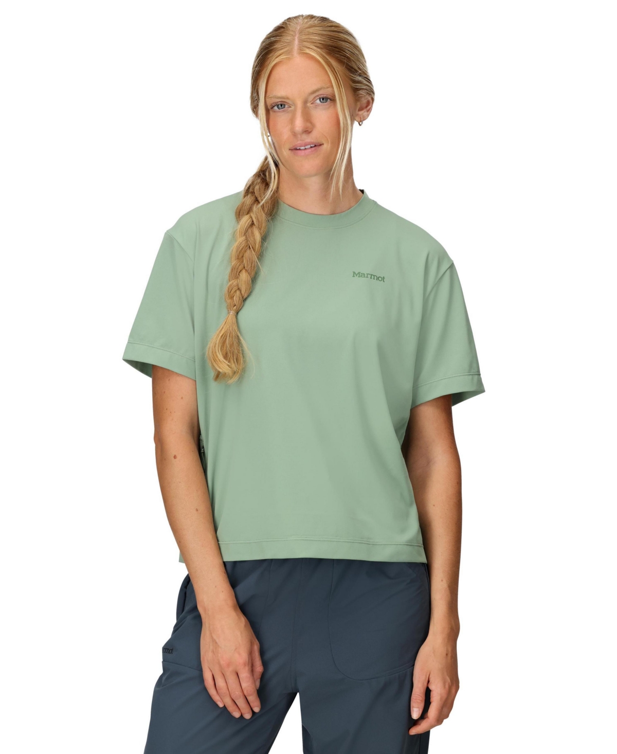 Marmot Women's Air Exchange Upf 50 Crew Short Sleeve Ribbed Collar T-shirts In Green