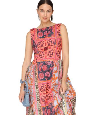 Women's Boat Neck Full Skirt Midi Dress