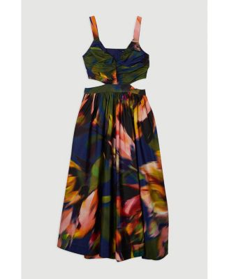 Women's Blurred Floral Taffeta Maxi Dress