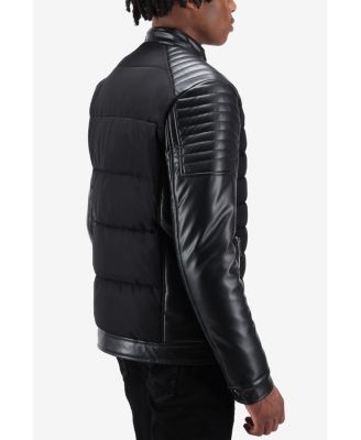 Men's Moto Jacket With PU sleeves And Faux Shearling Lining