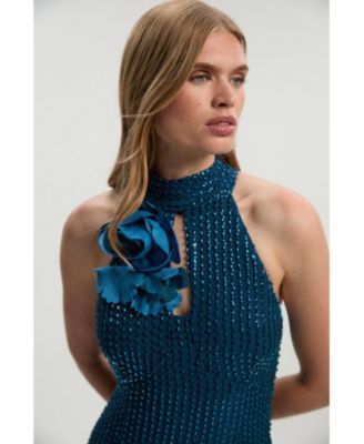 Women's Woven Maxi Rosette Maxi Dress