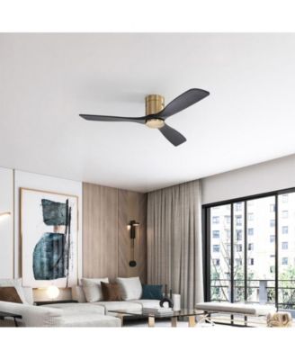 52-inch Modern Golden Sliver 3 Solid Wood Blade Ceiling Fan with 6-speed Remote Control and Forward Reverse Rotation Function for Indoor
