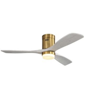 52 Inch 3 Solid Wood Blade Flush Mount Ceiling Fan with Tri Color Adjustable Light and Remote Control