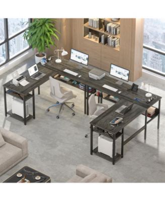 47.2'' MDF, Metal L-Shaped Desk with Power Outlet and Shelf, Reversible Desk