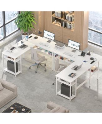 47.2'' MDF, Metal L-Shaped Desk with Power Outlet and Shelf, Reversible Desk