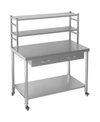 48"x24" 201 Stainless Steel 2 Shelves, 2 Drawers, 1700 lb Capacity, Locking Wheels Commercial Prep Table