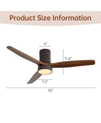 52-inch Modern Brown 3-Blade Flush Mount Fans Supports Remote Control 6-Speed Arbitrary Adjustment and Timing Function