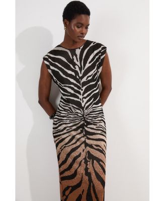 Women's Jacquard Zebra Print Slinky Maxi Dress