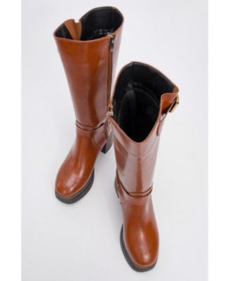 Rock Buckle Zip Block Heel Boot (Women)