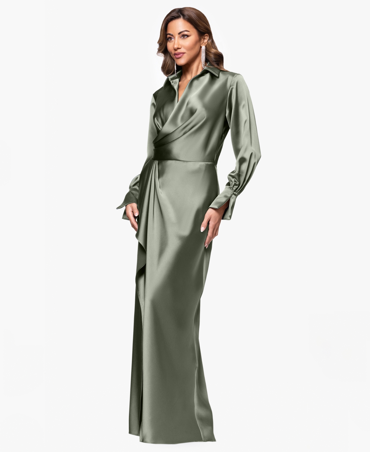 Xscape Petite Long Sleeve Shirt Dress In Green