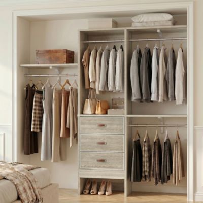 5FT Small Closet Organizer System with 3 Fabric Drawers, 60" Closet System with 3 Shelving Towers