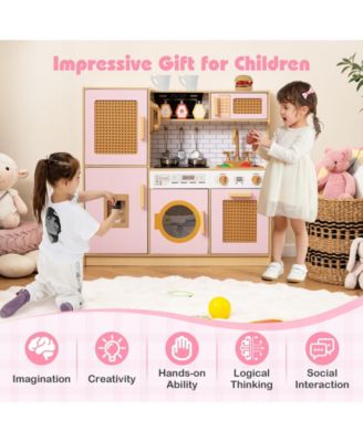 Kids Wooden Kitchen Playset with Realistic Lights and Sounds