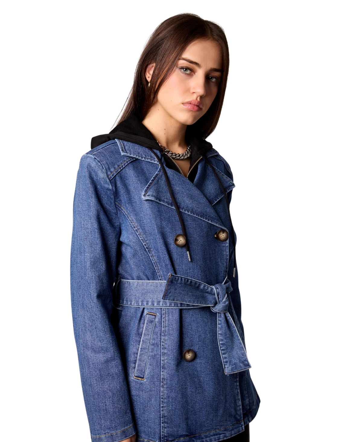 Blue Revival Women's Gracie Double Breasted Trench Coat with Removable Hoodie Insert