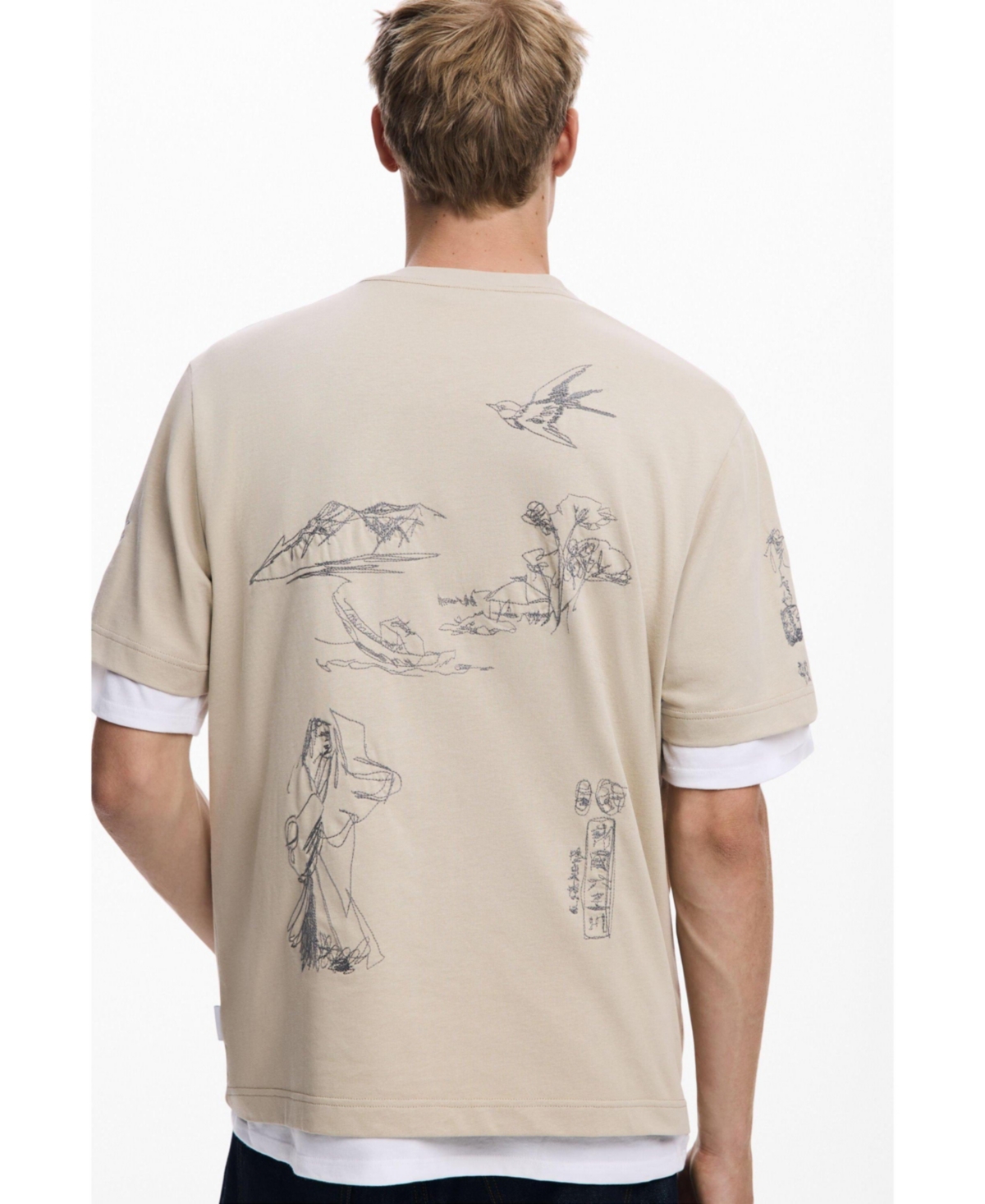 Desigual Men's T-shirt with carp drawings