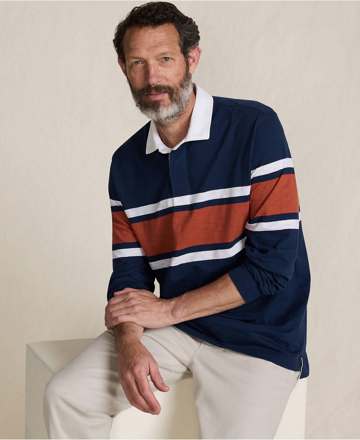 Lands' End Men's Long Sleeve Textured Rugby Polo