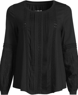 Plus Size Lightweight Jersey Lace Mix Long Sleeve Pintuck Top