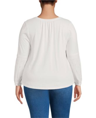 Plus Size Lightweight Jersey Lace Mix Long Sleeve Pintuck Top