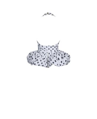Women's Ilene White and Black Polka Dot Bubble Hem Halter Top