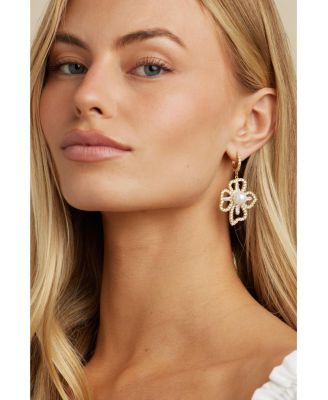 Holly Pearl & Crystal Flower Drop Earrings