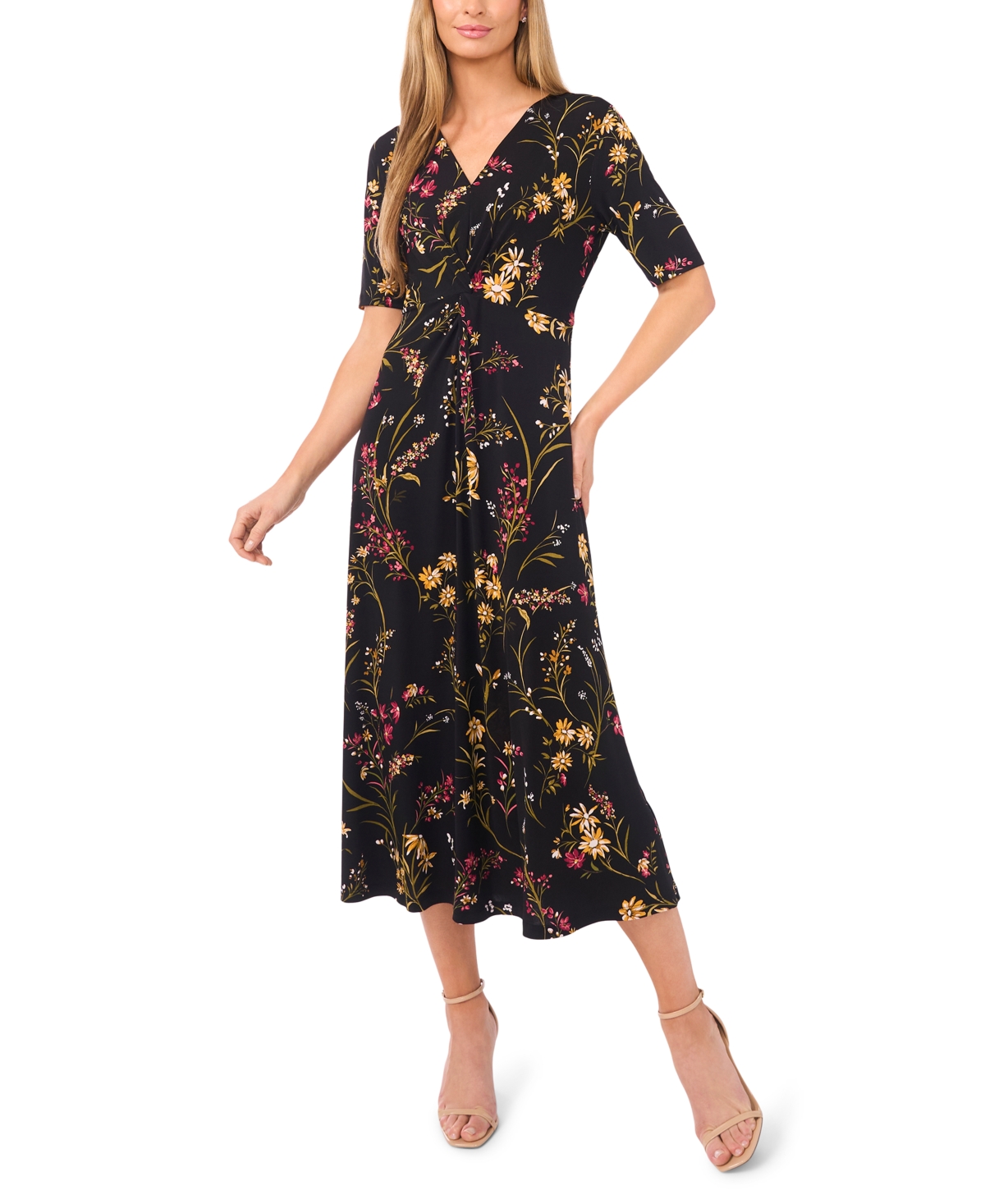 Msk Women's Twist Front Short Sleeve Midi Dress