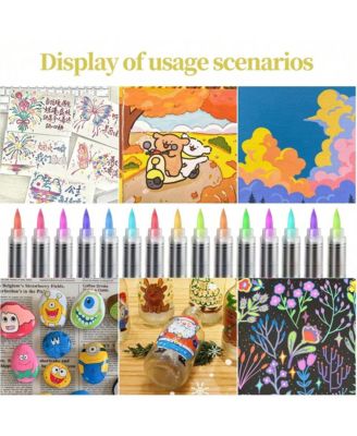 24 Vivid Colors, Acrylic Paint Markers Brush Pens Fabric Rock Painting Pen Stone Ceramic Glass Making School Art Supplies Stationery