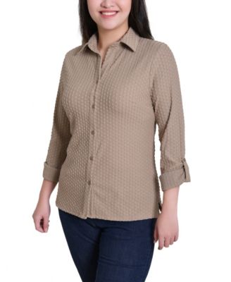 Women's Point Collar Long Sleeve Textured Knit Top