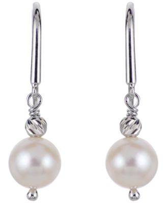Cultured Freshwater Pearl (7-8mm) and Brilliance Beads Hook Earrings in Sterling Silver