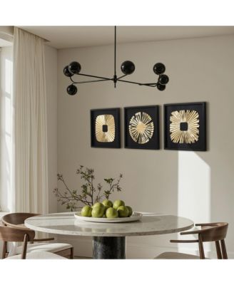 3-Piece Modern Black & Gold Abstract Metal Wall Art Set, Contemporary Home Decor