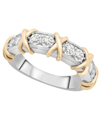 Diamond XO Ring (1 ct. t.w.) in 14k Yellow and White Gold