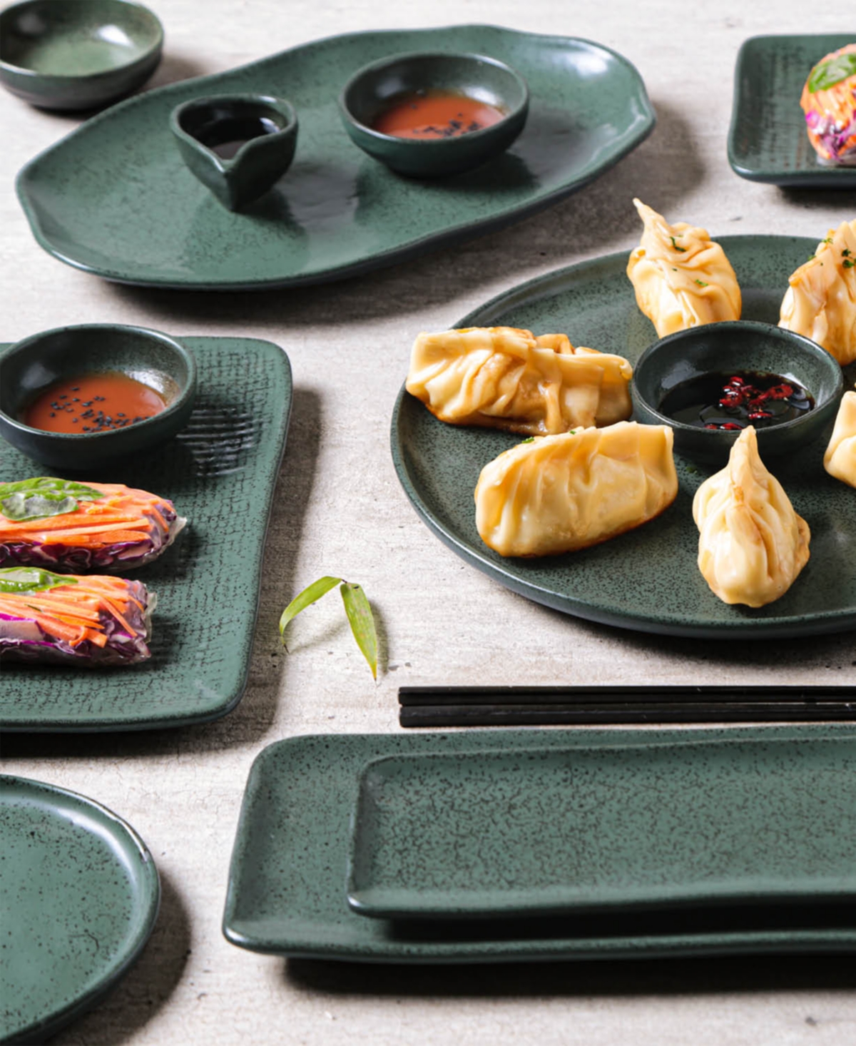 Porto Brasil 8.6" Stoneware Rectangular Platters, Set Of 4 In Green
