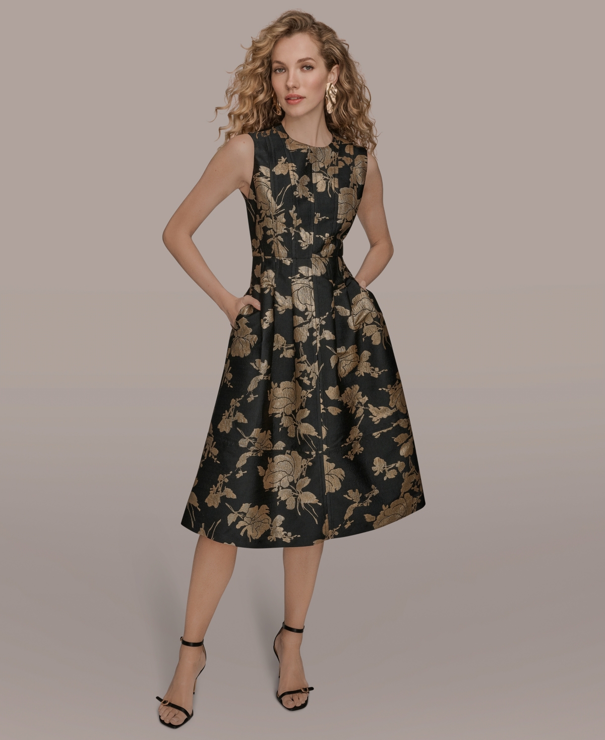 Donna Karan New York Metallic Jacquard Sleeveless Fit & Flare Dress In Multi