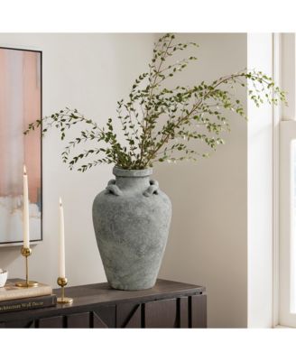 Rustic Antiqued Gray 15-Inch Tall Round Terracotta Urn Vase