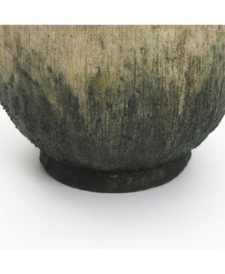 Old-World Brown with Green Bottom 10-Inch Tall Round Terracotta Vase