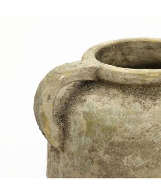 Old-World Brown with Green Bottom 9.8-Inch Tall Round Terracotta Vase with Handles